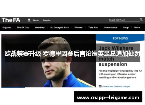 欧战禁赛升级 罗德里因赛后言论遭英足总追加处罚 欧战禁赛升级 罗德里因赛后言论遭英足总追加处罚